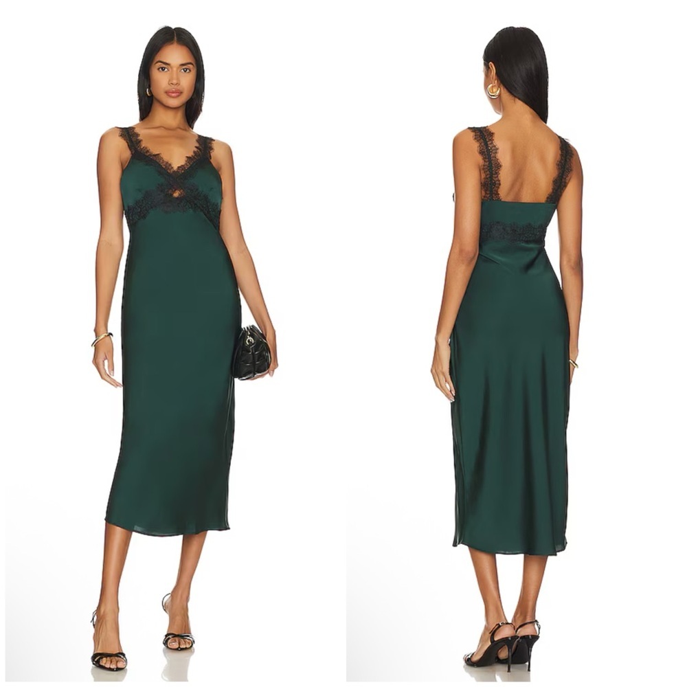 Flaw MINKPINK Erin Lace Trim Midi Dress in Emerald Green Size XXL